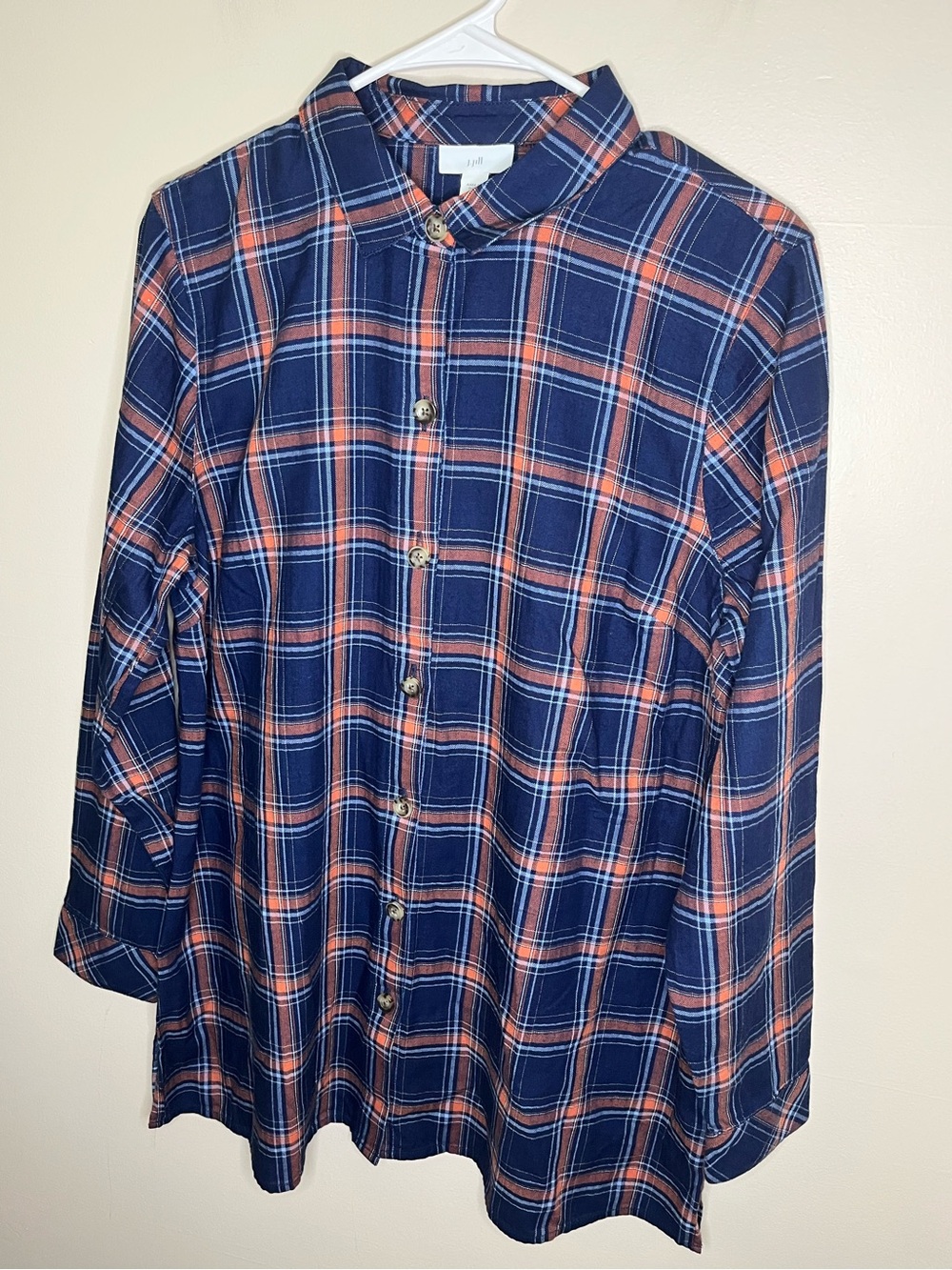 J. Jill Womens Pink Blue Button Down Long Sleeve Plaid Top Size M NWT Cotton - Picture 3 of 7